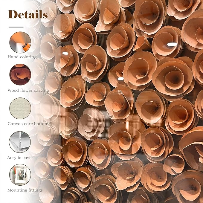 BrightA Natural Wood Paper Cylinder Wall Art Brown Gradient Color Circular Design with Earthy Tones Framed Artwork Modern Minimalist Home Decor for Living Room 23.6"x23.6"