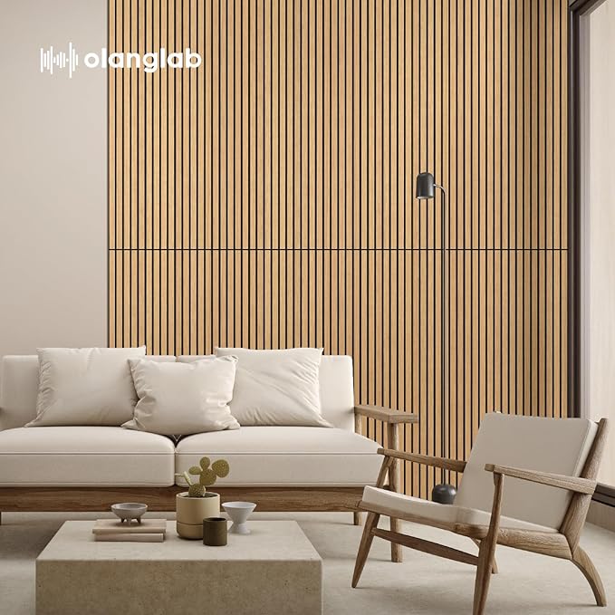 Olanglab Wood Veneer Acoustic Wall Panels 6 Pack, 23.6"×47.2" Sound Absorbing Wall Panels for Interior Wall Decor, Cool Oak