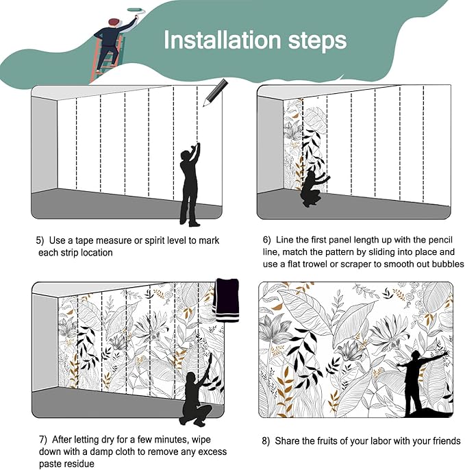 -Hand-Painted Flower Plant Fabric Wallpaper Simple Art Living Room 100" x 65" (Not Peel and Stick)