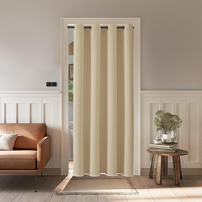 ChrisDowa Blackout Curtains 80 Inches Long for Doorways and Closets, Thermal Insulated Temporary Room Dividers (1 Panel, Biscotti Beige, 34 x 80 Inch)