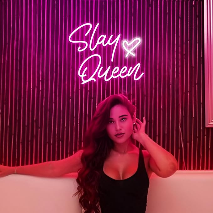 Kavaas Slay Queen Neon Signs 15.3" x 12.6", Pink LED Light Up Signs for Wall Decor | Slay Queen Sign for Girls Bedroom, Bar, Office, Dorms
