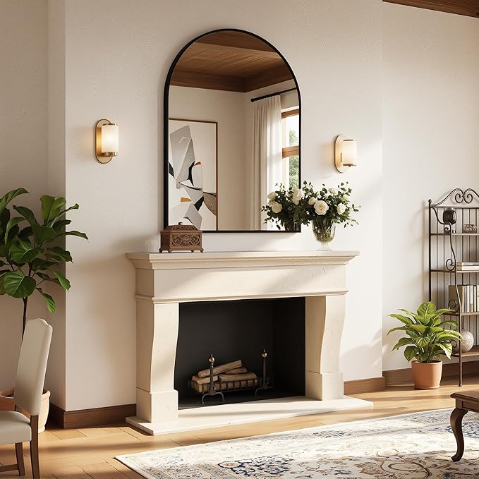 Antok Wall Mirror, 20"x30" Bathroom Vanity Mirror, Anti-Rust HD Tempered Glass, Wall Mounted Mirrors for Living Room, Entryway, Black Frame, Arched