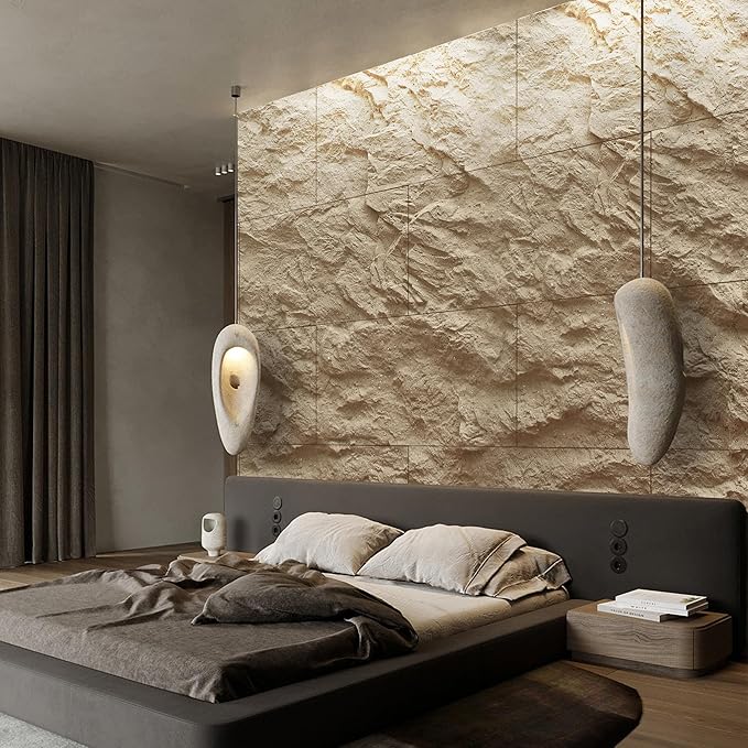 KASARO 3D Faux Stone Wall Panels, 4 PCS PU Wainscoting Panel for Interior Wall Decor, Cement Texture Thicker Accent for Home, Office, 43.3 × 23.6 inch, Golden Hemp