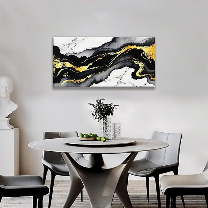 Black And Gold Abstract Wall Art Small Size Home Wall Decoration Modern Minimalist Abstract Wall Decor Canvas Art Wall Decor Marble Texture Painting Pictures For Bedroom Office Artwork 20"X40"