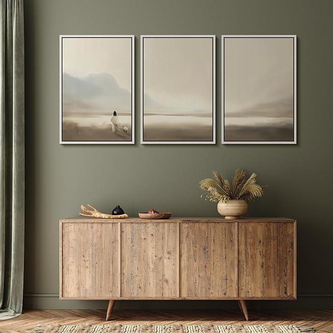 MUDECOR Framed Wall Art Print Set Serene Coastal Landscape Minimalist Illustrations Modern Art Boho Decorative Colorful Chic for Living Room, Bedroom, Office - 16"x24"x3 White