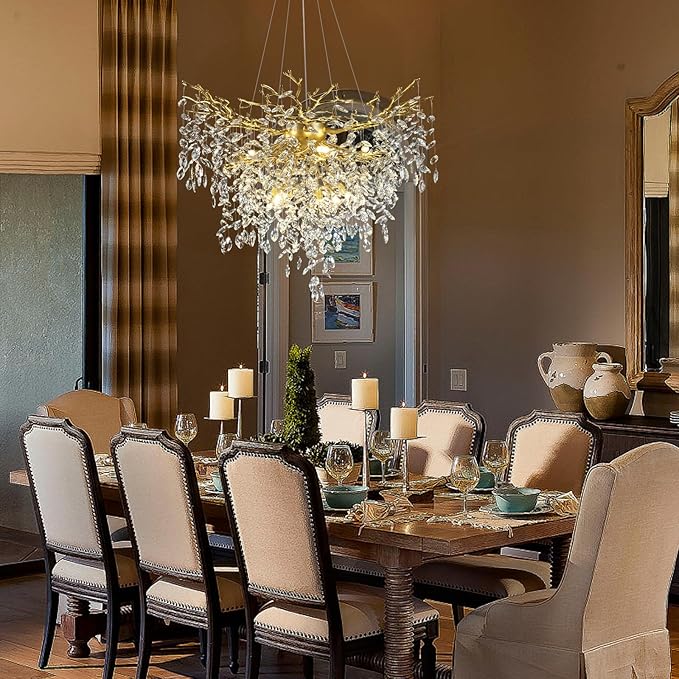 40 inch Crystal Chandelier for Dining Room, Round Gold Tree Branches Chandeliers, Top K9 Crystal Chandelier, Modern Chandeliers for Kitchen,Foyer Entryway