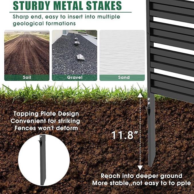 Metal Privacy Fence Panels for Outside, 42" H x 38" W (3 Panels) Air Conditioner Fences, Pool Equipment Enclosure Trash Can Fence, No Dig Privacy Screen Fencing for Outdoor, Black