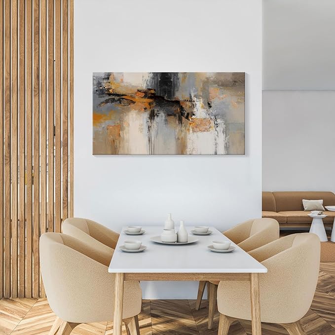 Abstract Wall Art - Large Canvas Wall Art for Living Room, Bedroom, Office - Framed Modern Wall Decor in Gray and Yellow - Artwork Paintings & Pictures