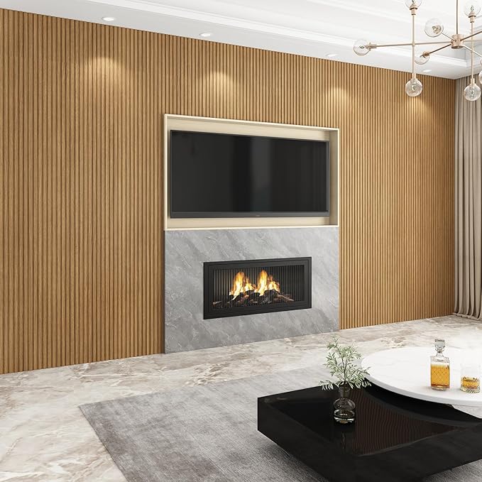8-Pack WPC Wall Panels 108’’ x 6.3’’ 3D Slat Wall Panel Acoustic Wall Paneling for Interior Wall Decor TV Background Kitchen Bedroom Oak