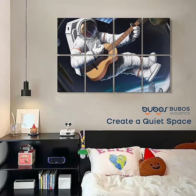 BUBOS 8 Pack Art Acoustic Panels Soundproof Wall Panel,47.2X31.4 Inches Sound Absorbing Panel,Self-Adhesive Decorative Acoustical Wall Panels, Acoustic Treatment for Ceiling Home Office（Space Guitar）