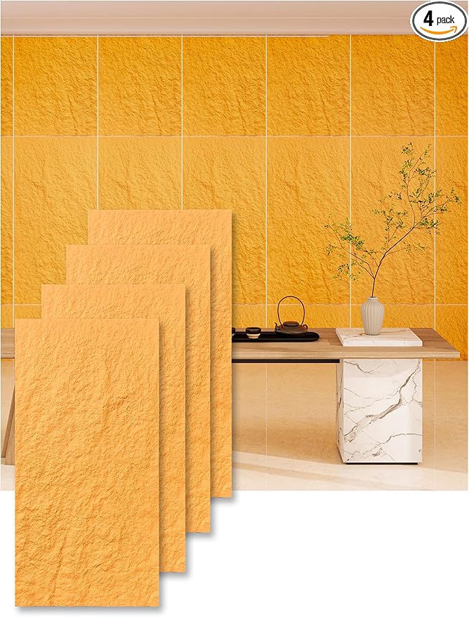 4PCS PU Wall Panels Stone Texture for Interior Wall Decor|3D Wall Panels with Orange Stone Texture|47.24"*23.62" (Orange)