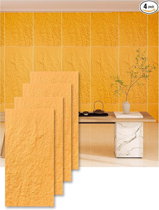 4PCS PU Wall Panels Stone Texture for Interior Wall Decor|3D Wall Panels with Orange Stone Texture|47.24"*23.62" (Orange)