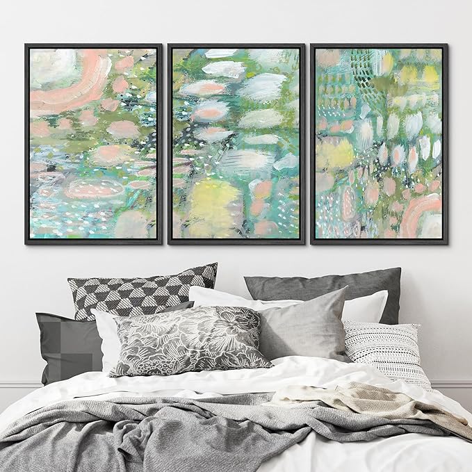 MUDECOR Framed Wall Art Print Set Vibrant Textured Abstract Multi-Colored Illustrations Modern Art Boho Decorative Colorful Chic for Living Room, Bedroom, Office - 24"x36"x3 Black