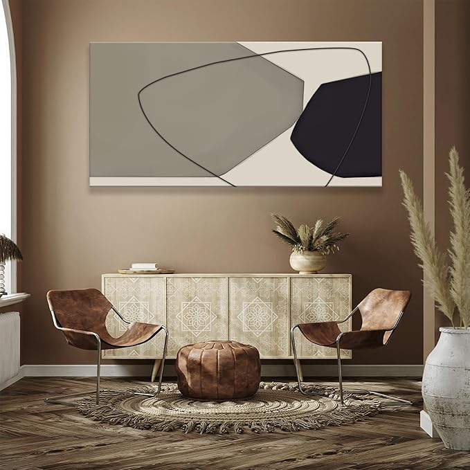 Large Abstract Wall Art Black And Grey White Wall Art Geometric Color Block Line Painting Artwork Canvas Art Wall Decor Simple Picture Artwork For Living Room Bedroom Office Home Artwork 29"X 58"