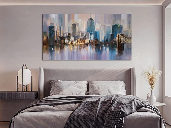 Ardemy Cityscape Wall Art Living Room Canvas Wall Decor Large Abstract Skyline New York City Paintings Wall Decor Modern NYC Pictures Artwork for Walls Bedroom Home Office, 48"x24"