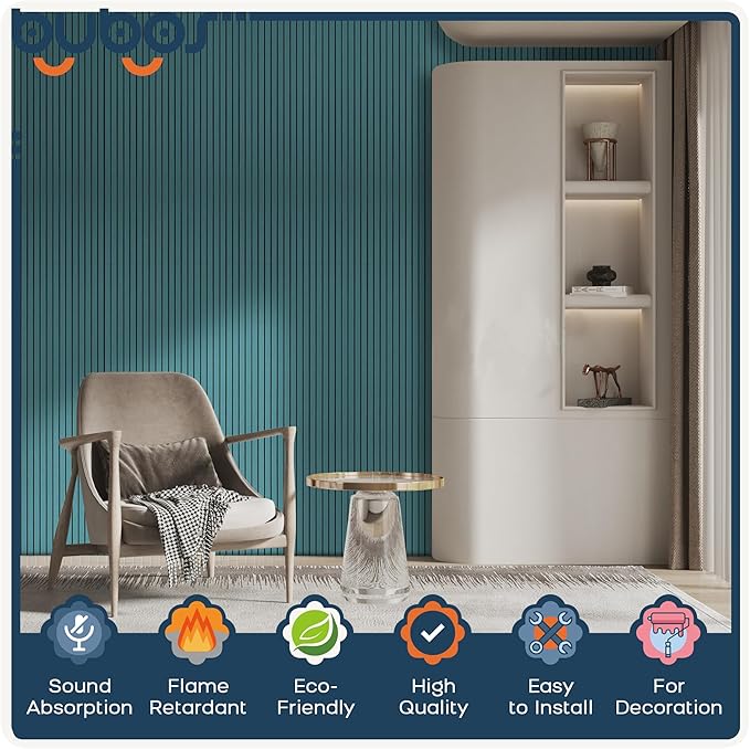 BUBOS 10 Pack Large Acoustic Panels, 48"X 12"X 0.4" Sound Proof Panels for Walls,Decorative Self-Adhesive Acoustical Wall Panels,3D Slat Sound Panels for Home Office Studio (Water Green)