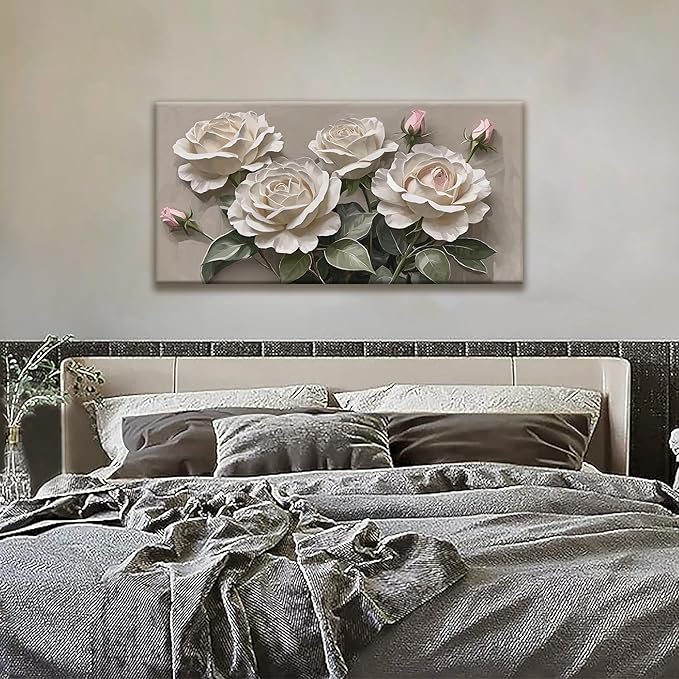 Canvas Art Wall Decor Modern Minimalist Home Wall Decor Flower Paintings White Wall Art Prints Pink White Floral Wall Art Pictures For Bedroom Kitchen Office Artwork 20"×40"