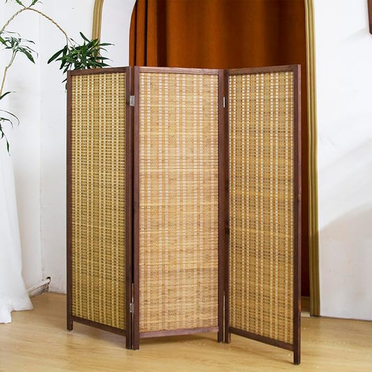 3 Panel Short Panel Divider Screen,3.95 FT Tall Bamboo Room Divider Folding Privacy Screen,Short Panel Divider Freestanding Room Divider for Room Seperation,Brown