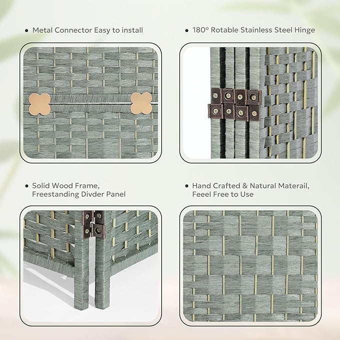 JOSTYLE Room Divider 6FT Room Divider Panel Folding Privacy Screen Hand-Made Wall Divider Indoor Portable Room Partition Dividers 2-in-1 Multifunction Divider for Room Separation (Grey, 6 Panel)