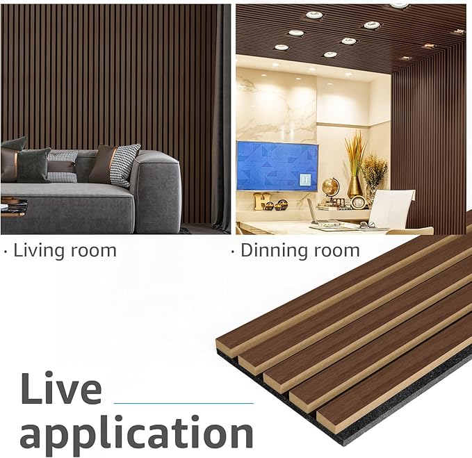 Art3d 6-Pack Acoustic Wood Slat Wall Panels for Interior Decor, 3D Fluted Sound Absorbing Wood Paneling for Accent Wall Ceiling Kitchen Living Room Bedroom Office, 94.5 x 7.9 inch Deep Walnut