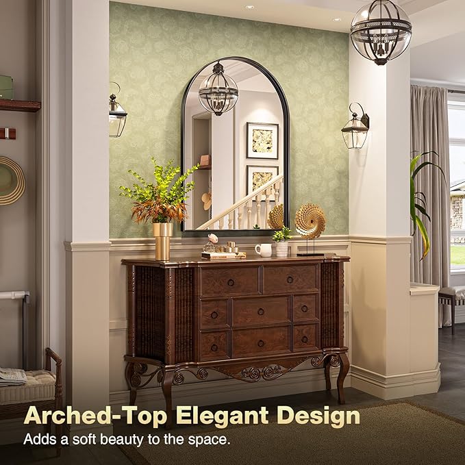 Brightify Arched Mirror, Arched Wall Mirror, 24 x 40 Inch Black Arch Mirror, Metal Frame Black Bathroom Mirror, Arched Top Bathroom Vanity Mirror for Living Room Bedroom Mantel Entryway Hallways