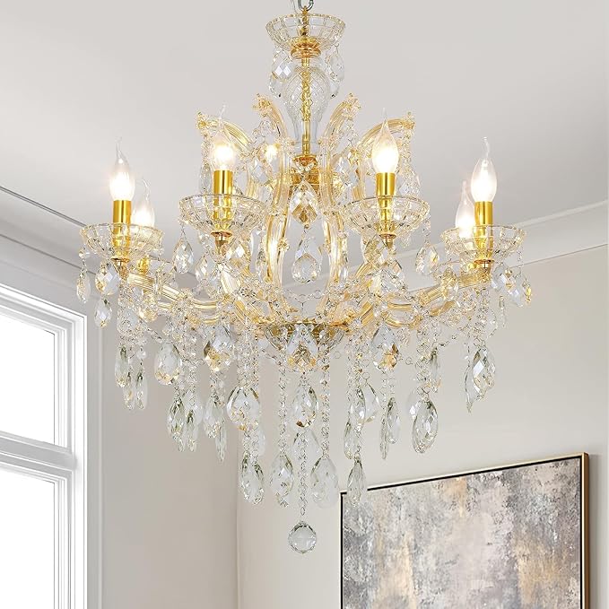 Modern Crystal Chandeliers Luxurious Gold Maria Theresa Chandelier Pendant Lamp for Bedroom Dining Table, Kitchen Island, Living Room, Shatterproof Glass & Dimmable Warm Light