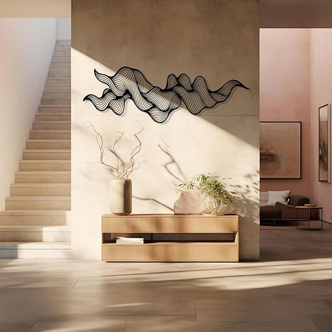 Abstract Metal Wall Art, Modern Wall Decor, Minimalist Line Sculpture, Geometric Wave Artwork, Large Mid Century Wall Hanging, Luxury Style Sculpture, Creative Home and Office Wall Sign, Gift for Home