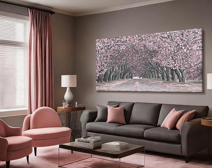 Nicetop Oversized Wall Art for Living Room – Pink Abstract Cherry Blossom Tree Tunnel Canvas Print Extra Large Romantic Spring Landscape Artwork Forest Picture Bedroom Girls Women Room Decor 58x29Inch