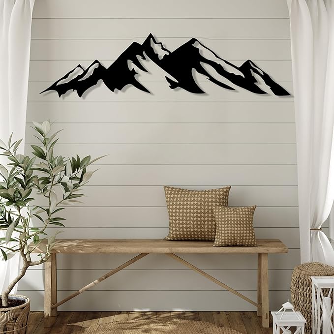 Metal Mountain Wall Art, Mountain Iron Wall Sculpture, Wall Décor for Office, Living Room, Bedroom, Over Fireplace Decor, Modern Large Decor for Outdoor, Farmhouse Decorations, Nature Scene Art