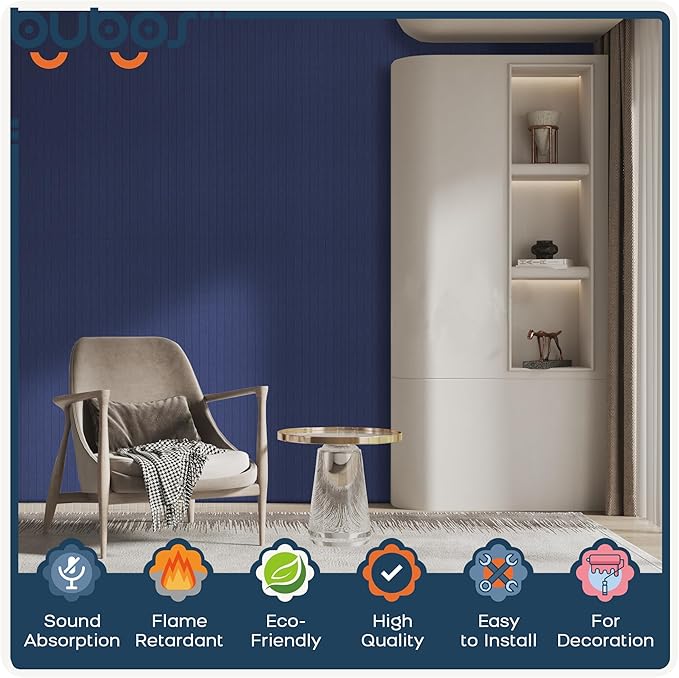 BUBOS 5 Pack Large Acoustic Panels,47.2" X 23.6" Acoustical Wall Panel,Self-Adhesive Sound Proof Panel for Office, Decorative Soundproof Wall Panels for Home Studio (Dark Blue 2)