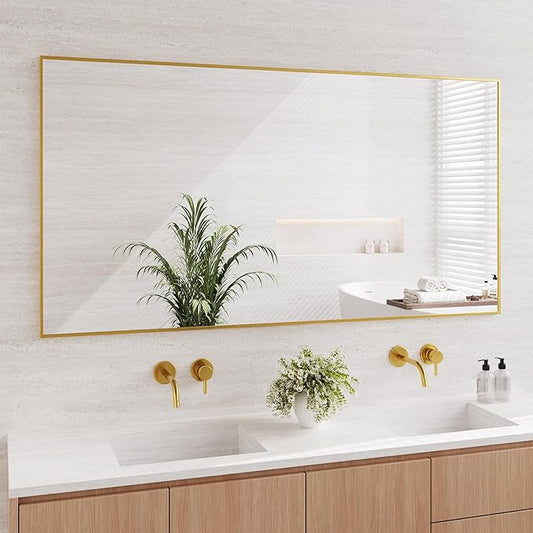 Koonmi Gold Mirrors for Wall, 30x60 Inch Bathroom Mirror, Rectangular Wall Mirror for Living Room Bedroom Bathroom, Hangs Horizontally or Vertically