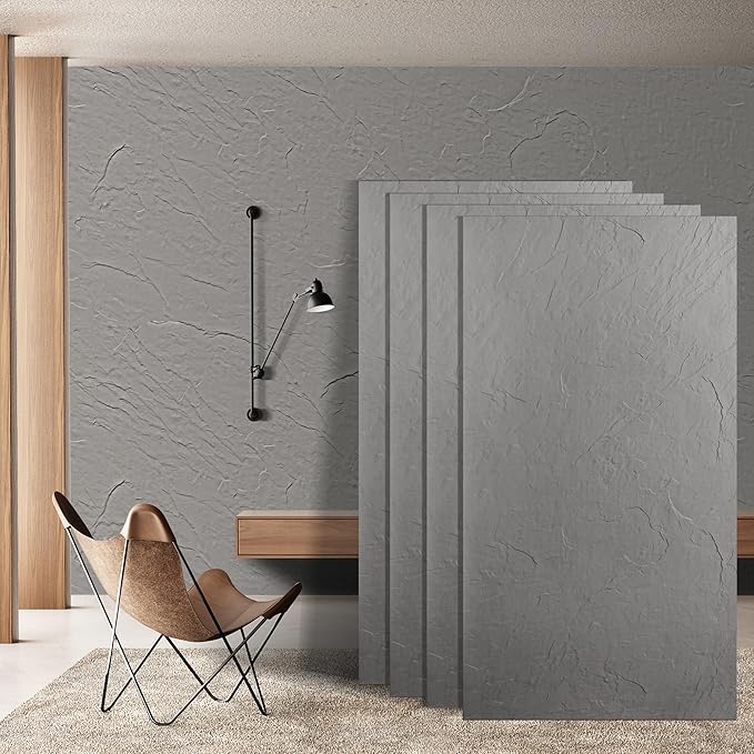 KASARO 3D Faux Stone Wall Panels, 4 PCS MCM Flexible Wainscoting Panels for Exterior/Interior Decor, Modified Clay Material, Accent for Home, Art, Commercial, Stone Cement, 47.2 × 23.6 inch