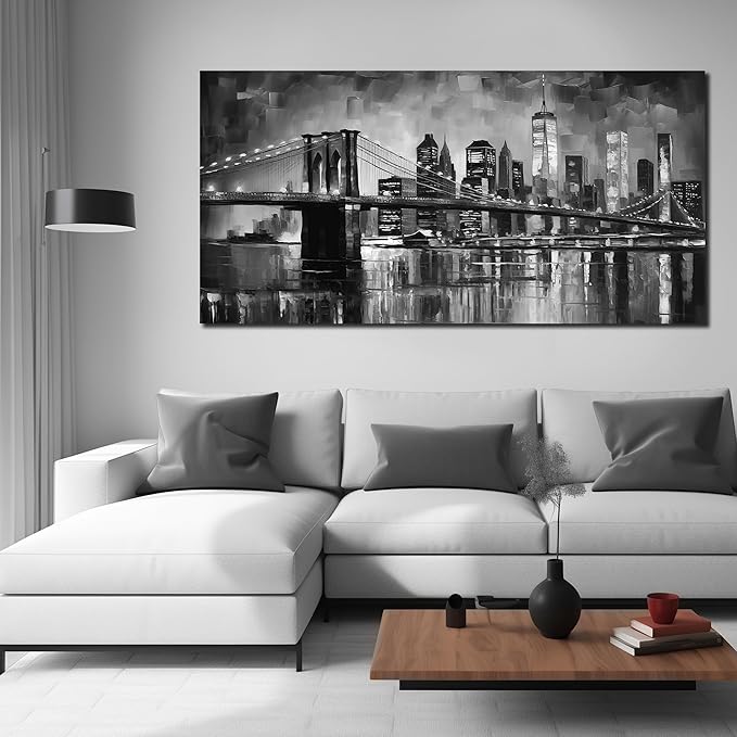 Brooklyn Bridge Wall Art for Living Room Large Size,Black and White Pictures for Wall Bedroom Office Corridor Wall Painting Ready to Hang 29 x 58 Inch
