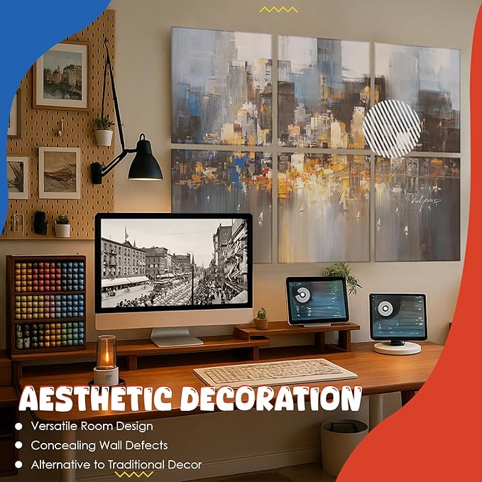 Art Acoustic Panels, 72"x48"x0.4" Sound Absorbing Panels,Better Sound Panels than Soundproof Foam,Self adhesive Soundproof Wall Panels for Recording Studio, Abstract city