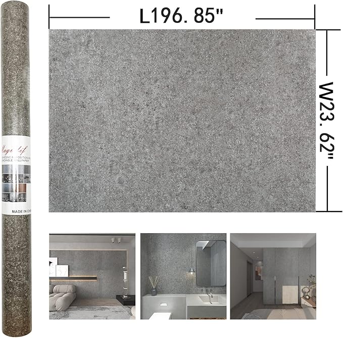 24"x197" Grey Granite Contact Paper Self-Adhesive Vinyl Film Thickening Upgrade Peel and Stick Wallpaper Waterproof Removable Granite Look Contact Paper for Drawers Cabinets Kitchen Countertop Decor