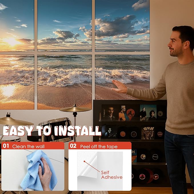 Art Acoustic Panels, 72"x48"x0.4" Sound Absorbing Panels,Better Sound Panels than Soundproof Foam,Self adhesive Soundproof Wall Panels for Recording Studio, BEACH