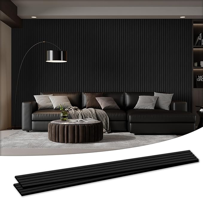 2 Pack 105.9" x 20.5" x 0.8" Acoustic Wall Panels Sound Absorbing, Wood Slat Wall Panels for Wall Decor, Soundproof Wood Wall Panels, Matte Black