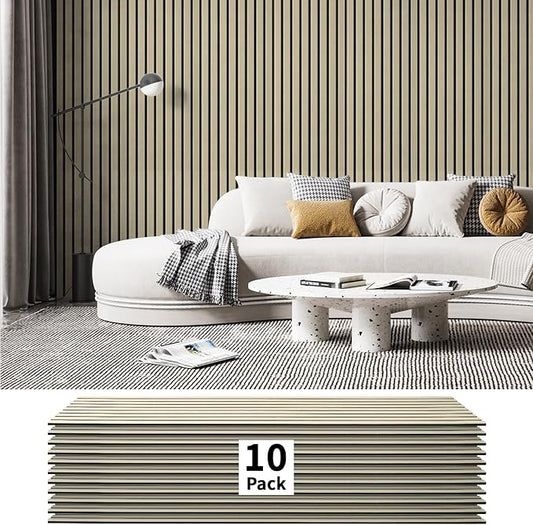 Art3dwallpanels 10 Pack Acoustic Panels, 48" X 12" X 0.43" Soundproof Wall Panels, Self Adhesive High Density Sound Absorbing Acoustic Treatment for Recording Studio, Office, Camel and Black