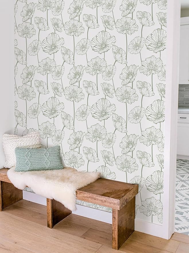 Orainege Floral Peel and Stick Wallpaper Boho Contact Paper Green and White Wallpaper Self Adhesive Removable Decorative Wall Paper 17.3inx393.7in