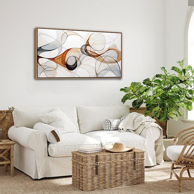 KLAKLA Modern Abstract Gray and Brown Designs - Colorful Curves and Translucent Medium - Frame Wall for Living Room Office Wall Decor Picture Artwork for walls