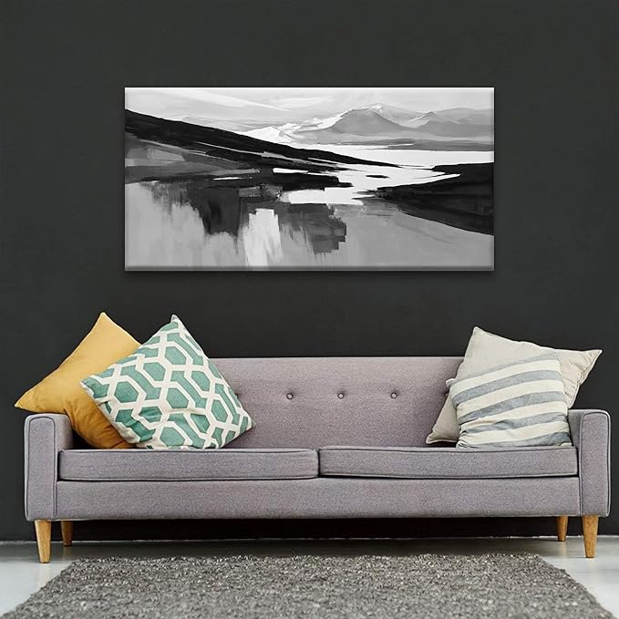 Abstract Wall Art Decor Grey White Wall Art Painting Canvas Art Wall Decor Prints Minimalist Abstract Black Wall Decor For Living Room Wall Bedroom Kitchen Office Artwork 24"×48"