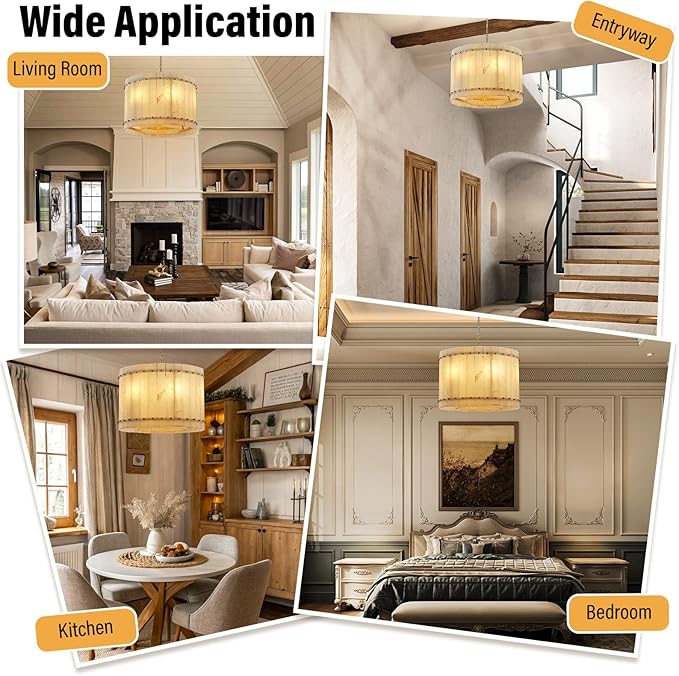 22.4" Round Alabaster Chandelier, Modern Dining Room Chandeliers with Adjust Height, 6-Light Marble Hanging Pendant Dining Light Fixture for Kitchen Island, Living Room, Bedroom, Foyer, Entryway