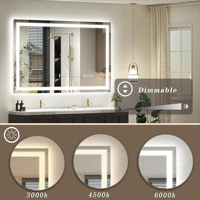LED Lighted Bathroom Mirror 44x32, Dimmable Vanity Mirror with Lights, Anti-Fog, ETL Listed (Backlit and Front Lighted)