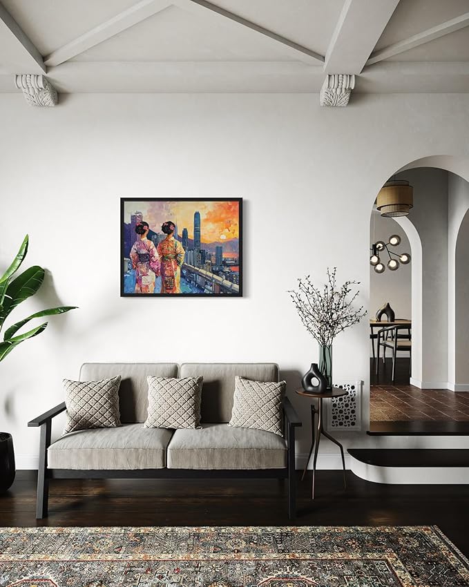 Hong Kong Art Print Poster, Asia Oriental Countries Culture Wall Art Asian Paintings for Bedroom Bathroom Living Room Decor 97 (Hong Kong, 8 x 10 inches, Black Frame)