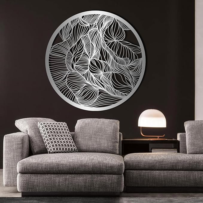 Abstract Lines Metal Wall Decor, Round Metal Wall Art, Line Art Wall Decor, Metal Abstract Wall Art, Metal Irregular Wall Hanging, Geometric Art, Metal Wall Art for Living Room (White, 31"x31"/80x80cm, metal wall art)