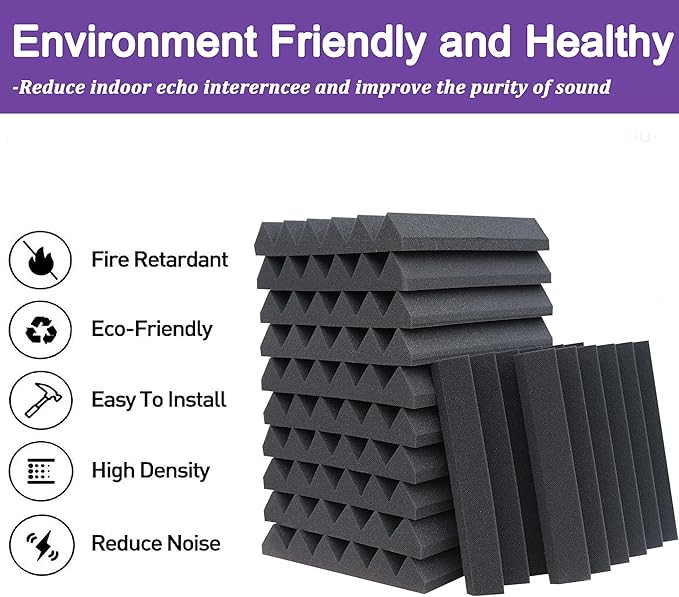 24 Pack Acoustic Panels,2" x 12" x 12"Sound Proof Foam Panels for Wall,Fireproof Absorbing Noise Cancelling Panels,to Absorb Noise and Eliminate Echoes. (12 Purple+12 Black)