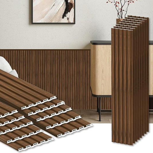 18Pack WPC Wainscoting Panels, 48.2 x 6.2 Inches 3D Accent Wall Panels for Interior Wall Decor, Fluted Wood Paneling for Living Room, TV Background, Office, Bedroom (Teak)