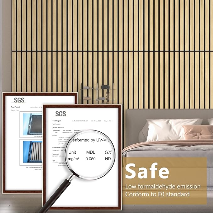 Acoustic Wood Wall Panels, 4-Pack 45.3" x 23.6" Soundproof Wall Panels, Wood Slat Wall Panels for Wall Decor, Natural Oak