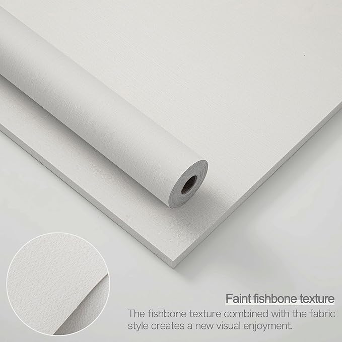 24"x393" White Grasscloth Peel and Stick Fabric Textured Contact Paper Linen Wallpaper Vintage Matte Frosted Waterproof Flax Seagrass Wallpaper for Bedroom Bathroom Kitchen (Off-White)