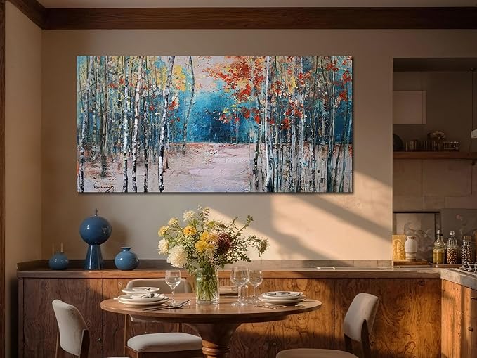 Ardemy Aspen Tree Wall Art Living Room Landscape Panoramic Textured Pictures Bedroom Wall Decor Forest Canvas Paintings Artwork Home Office Wall Decoration, Large 48"x24"